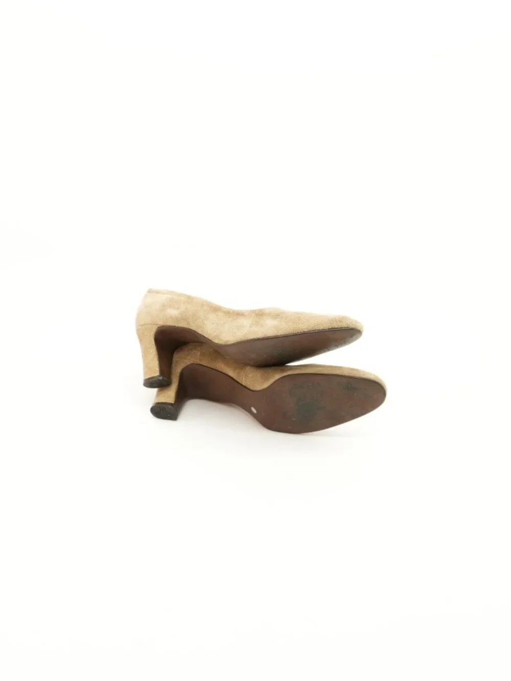 Vintage Suede Leather Heels Camel Tan 1970s Pumps Size 9.5
